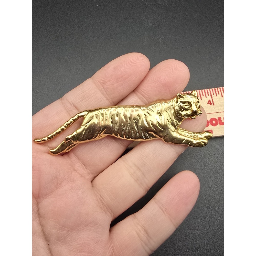 Vintage Gold Tone Running/Leaping Tiger Brooch Statement Piece